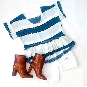 White stripped ruffle hem top